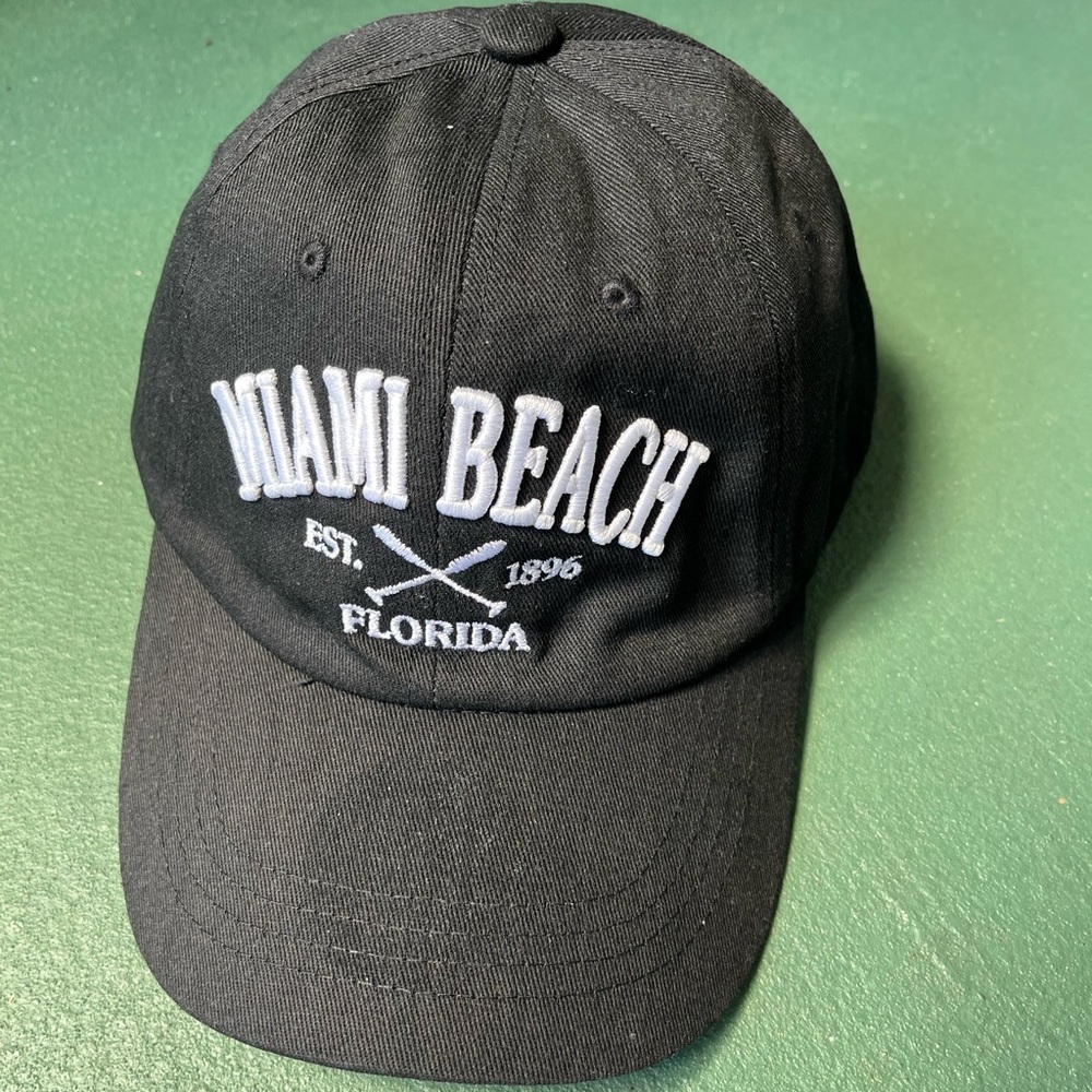 Black Miami baseball cap with white stitching